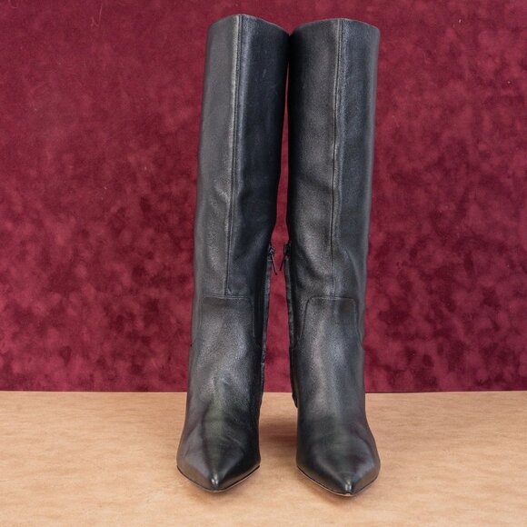 Vince Women Floris Black Leather Pointy toe Heel Dress Knee Boots 8US EUR 38.5 - Picture 2 of 10